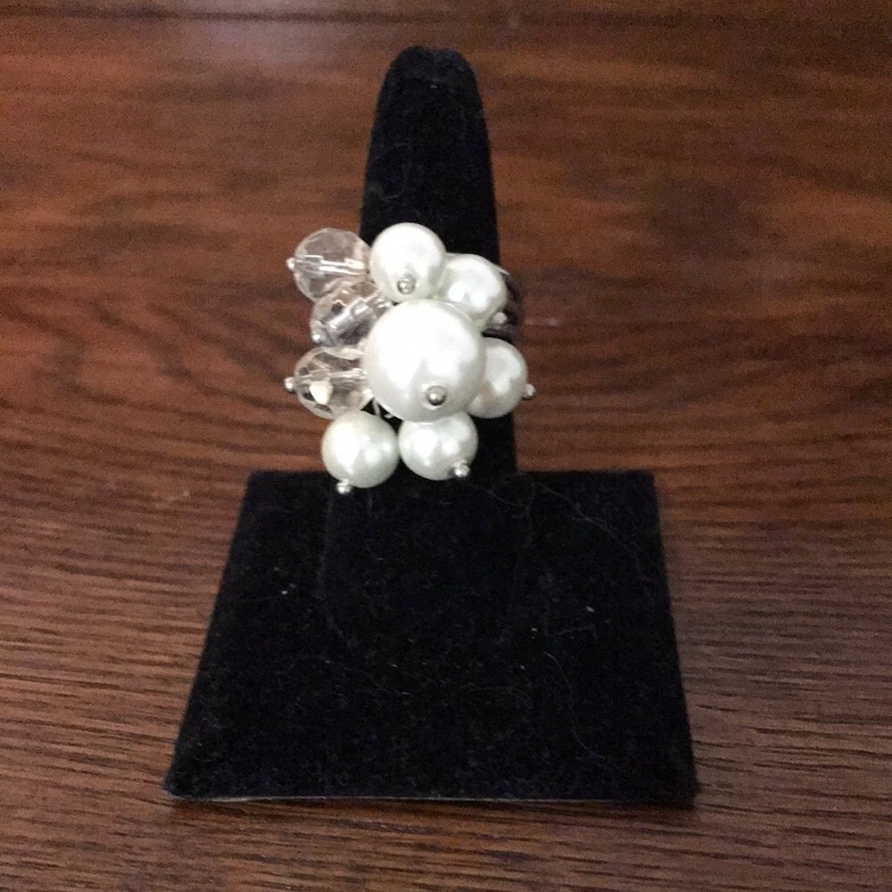 Silver Multi-Band Ring with Pearls and Faceted Beads